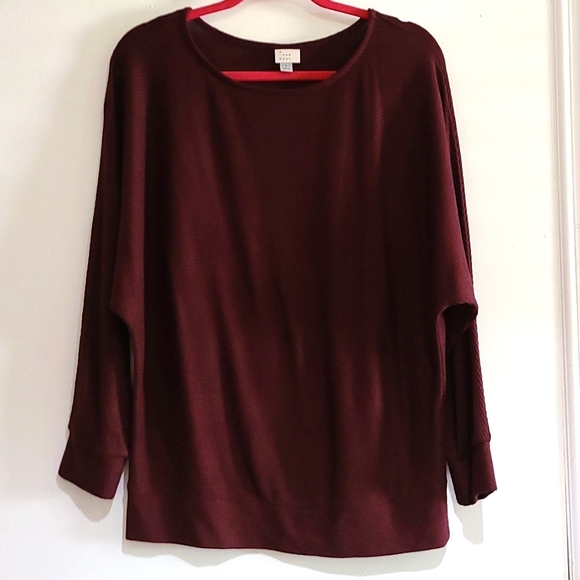 A New Day burgundy dolmain sleeve top ribbed knit - Picture 1 of 6